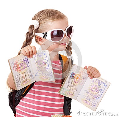 Child holding international passport. Stock Photo