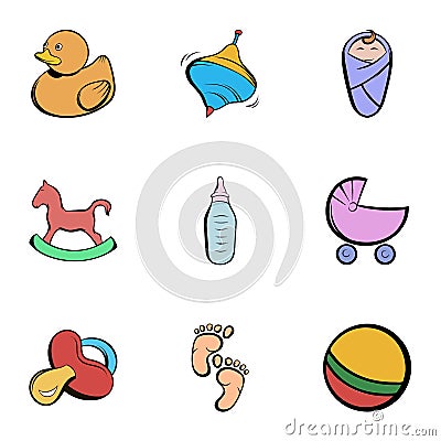 Child icons set, cartoon style Vector Illustration