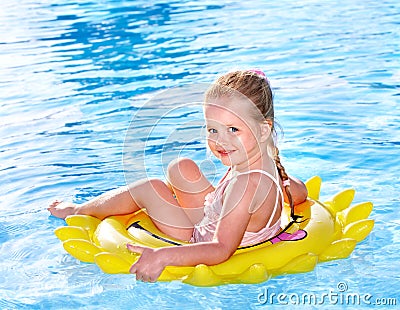 Child on inflatable ring . Stock Photo