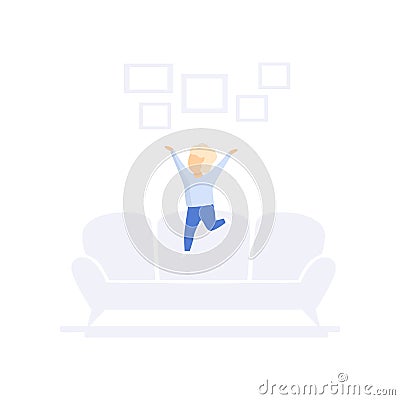 Child jumping on sofa, family lifestyle concept vector Illustration on a white background Vector Illustration