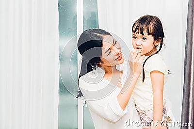 Child kid girl kindergarten and beautiful mother Stock Photo