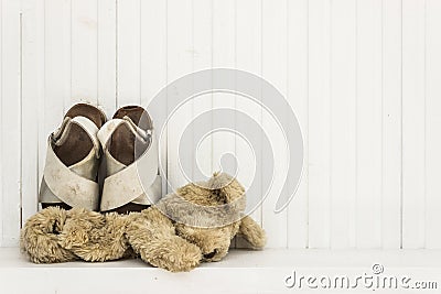 A child kidnap concept, an abandoned teddy bear Stock Photo