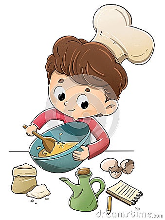 Child in the kitchen preparing a recipe Stock Photo