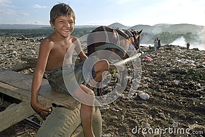 Child Labour Latino boy on landfill Nicaragua Editorial Stock Photo