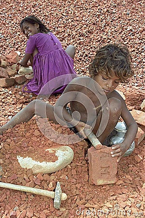 Child labour, stone breakers in Bangladesh Editorial Stock Photo