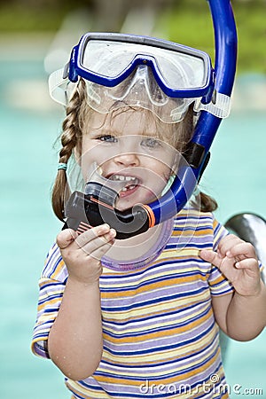 Child learn to swim . Stock Photo