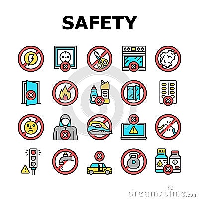 Child Life Safety Collection Icons Set Vector Vector Illustration