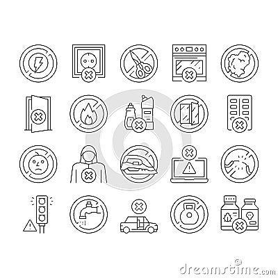 Child Life Safety Collection Icons Set Vector . Vector Illustration