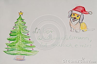 Child like art of letter to Santa Claus in German language Stock Photo