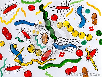 Child-like hand-drawn illustration of bacteria Cartoon Illustration