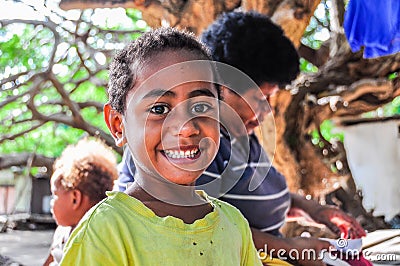 Child local village in Mana Island, Fiji Editorial Stock Photo