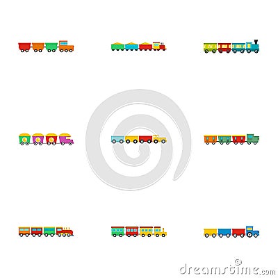 Child locomotive icons set, flat style Stock Photo