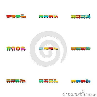 Child locomotive icons set, flat style Vector Illustration