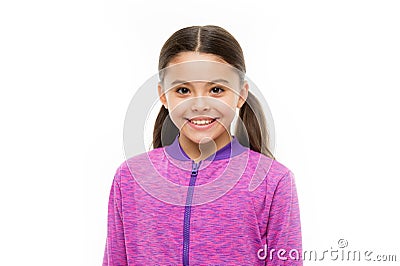 Child long hair happy smiling. Happy childhood concept. What is difference between phony and sincere smile. Girl cute Stock Photo