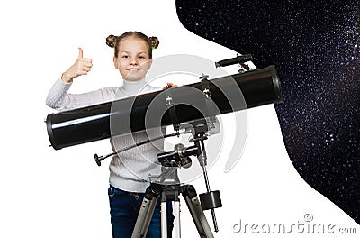 Child Looking Into Telescope Star Gazing Little girl Stock Photo