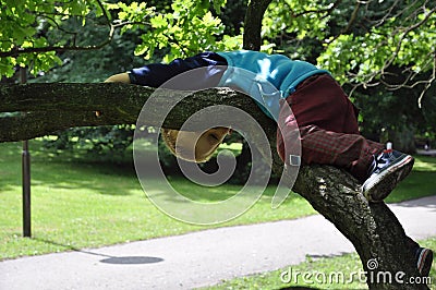 Child lying on tree branch Stock Photo