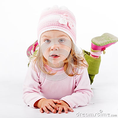 Child lying on white Stock Photo