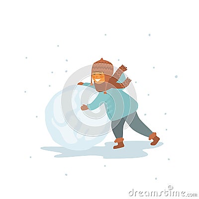 Child making a snowball isolated vector illustration graphic Vector Illustration