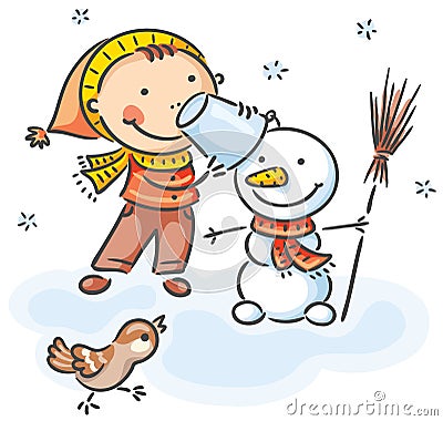 Child making snowman Vector Illustration