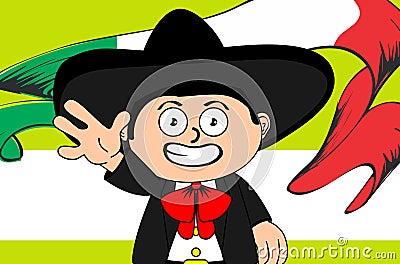 Child mexican mariachi cartoon expressions background Vector Illustration