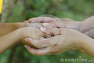 Child and mother holding hands Stock Photo