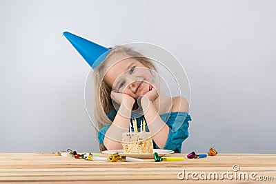 Child notes. birthday cake candles Stock Photo