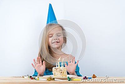 Child notes. birthday cake candles Stock Photo