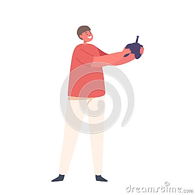 Child Operating A Remote Control Pad, Engrossed In Technological Play, Exploring The Joy Of Navigating Device Vector Illustration