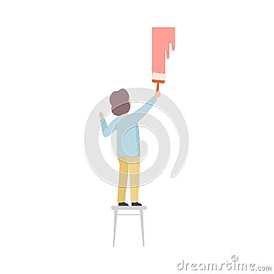 Child Paints The Wall With Roller Flat Vector Illustration Vector Illustration