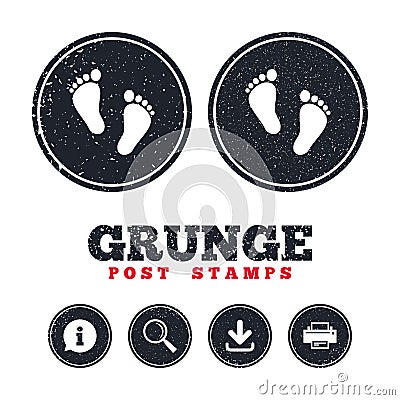 Child pair of footprint sign icon. Barefoot . Vector Illustration