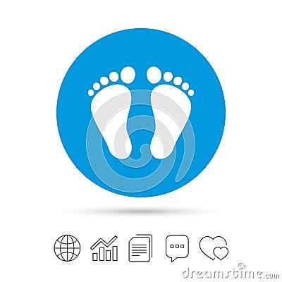 Child pair of footprint sign icon. Barefoot . Vector Illustration