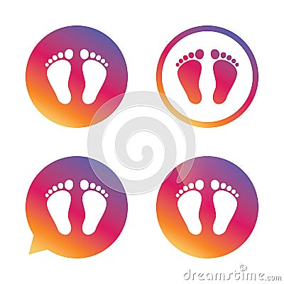 Child pair of footprint sign icon. Barefoot . Vector Illustration