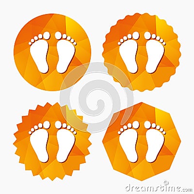 Child pair of footprint sign icon. Barefoot . Vector Illustration