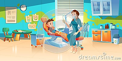 Child patient at dentist office or dental clinic Vector Illustration