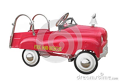 Child pedal fire truck isolated Stock Photo