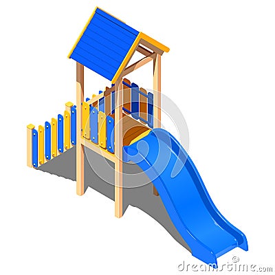 Child plastic yellow - blue hill with a roof - house, vector isometric pattern on a white background Vector Illustration