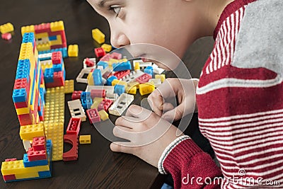 Child play with children's constructor toys Stock Photo