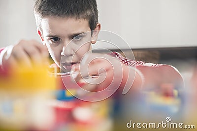 Child play with children's constructor toys Stock Photo