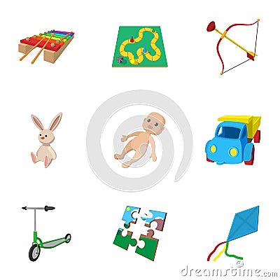 Child play icons set, cartoon style Vector Illustration