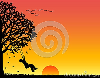 Child Playing in Autumn/eps Vector Illustration