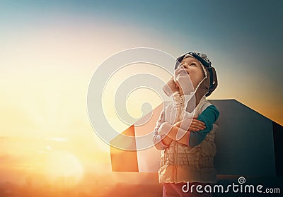 Child is playing pilot Stock Photo