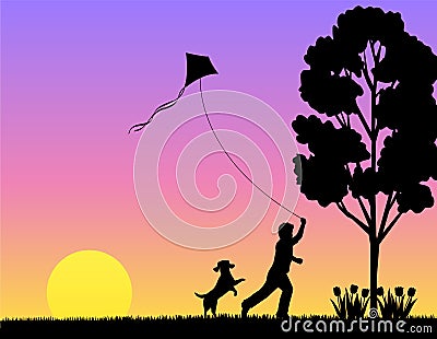 Child Playing in Spring/eps Vector Illustration