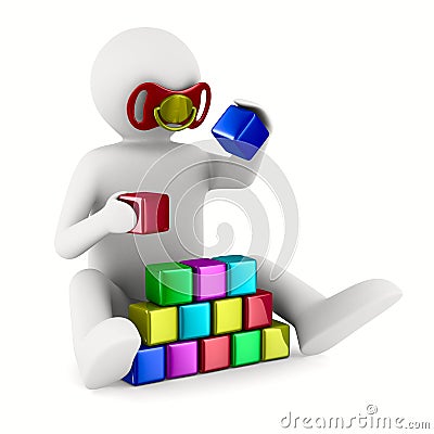 Child plays cubes on white Stock Photo