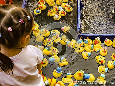 A child plays a homemade duck hunt game. Stock Photo