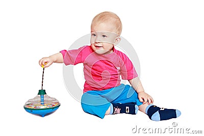 Child plays with whirligig Stock Photo