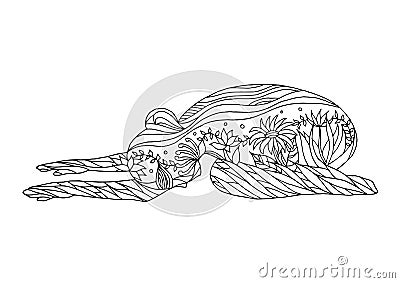 Child pose yoga 7 chakra vector flower floral drawing hand drawn Vector Illustration