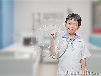 Child pretend to be doctor Stock Photo