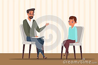 Child in psychologist office flat illustration Vector Illustration