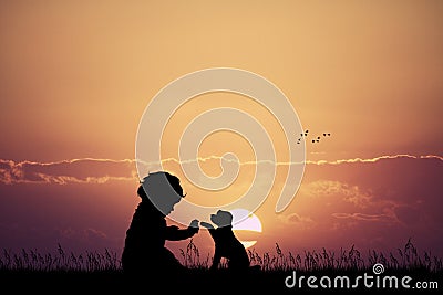 Child with puppy Stock Photo