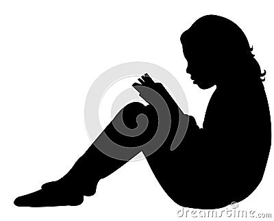 Child reading the book, silhouette vector Vector Illustration